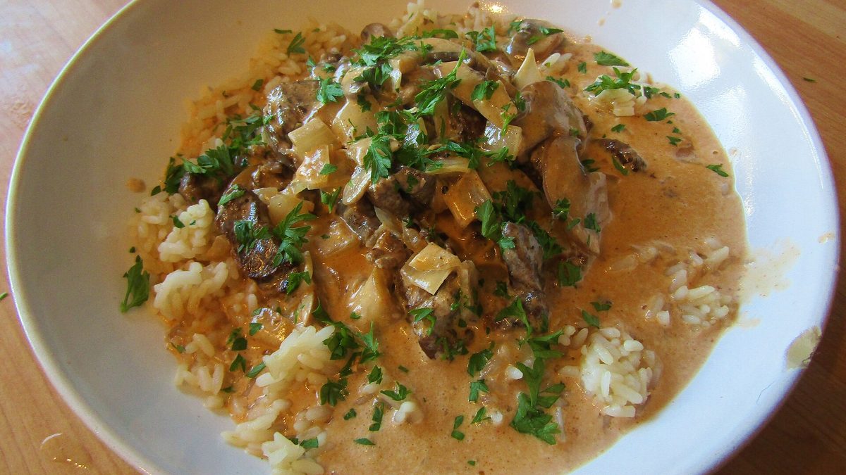 Boeuf stroganoff met rijst