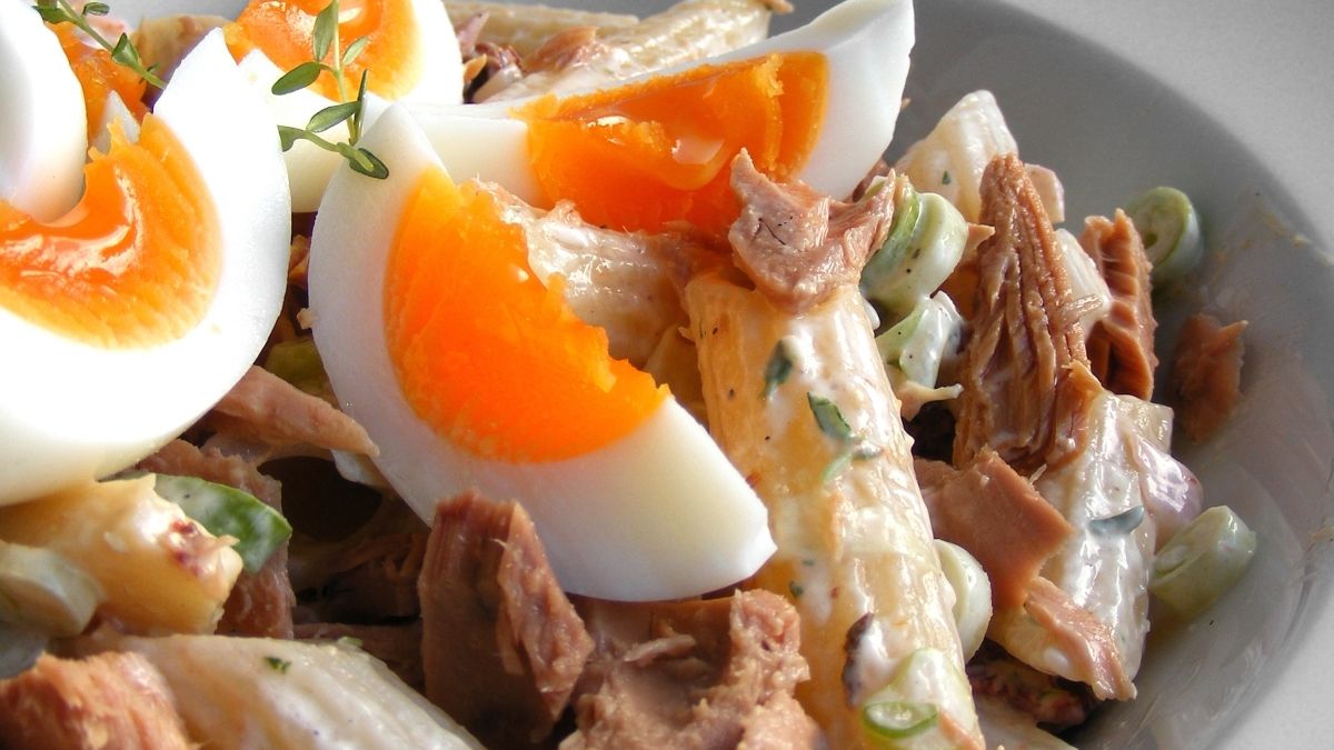 Pastasalade met tonijn en ei