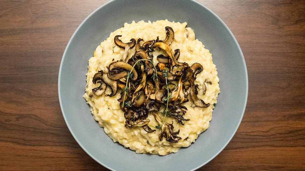 Risotto met champignons en spinazie