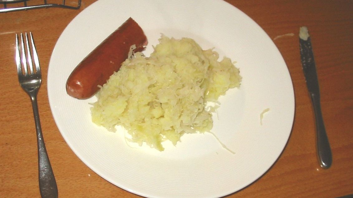 Zuurkoolstamppot met spekjes